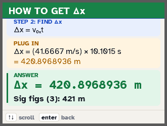 Step-by-step work: formula, plug-in with units, and answer